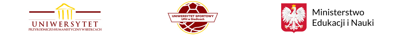 Logo UPH w Siedlcach, Uniwersytetu Sportowego w Siedlcach oraz Ministerstwa Edukacji i Nauki
